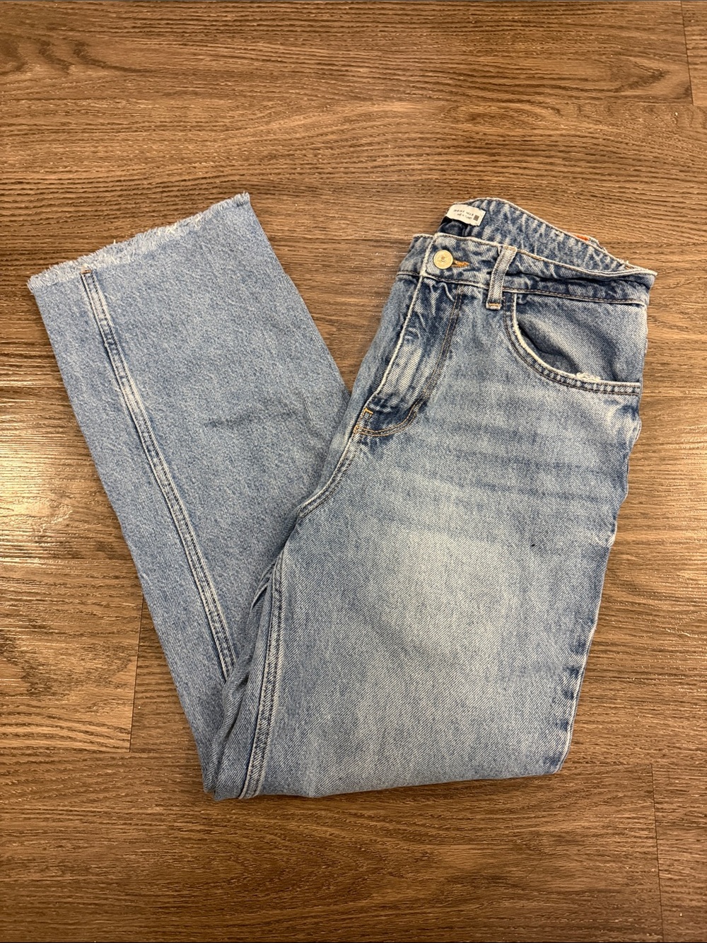 Zara Light Blue High-Rise Straight Leg Jeans